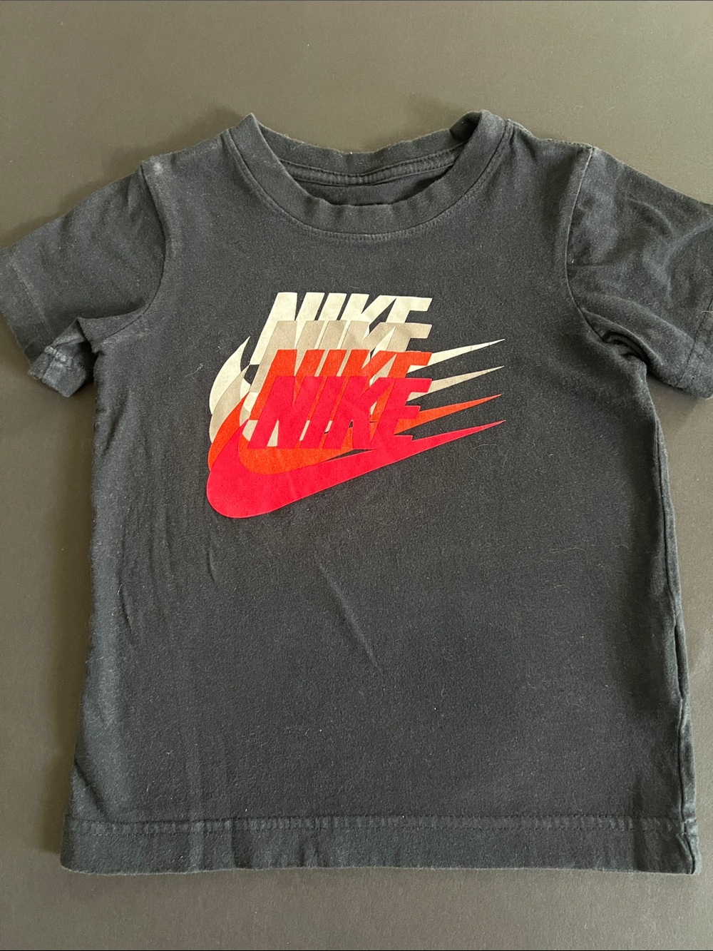 Nike Black Short Sleeve Tee with Red, Gray and White Stacked Swoosh